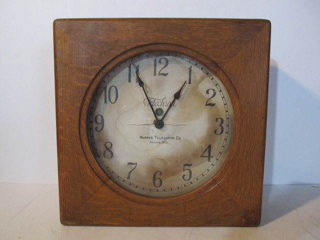 lot 244 image: Large Vintage WARREN TELECHRON COMPANY Quarter Sawn Oak School Clock