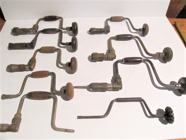 lot 284 image: Lot of 9 Vintage & Antique Hand Drills