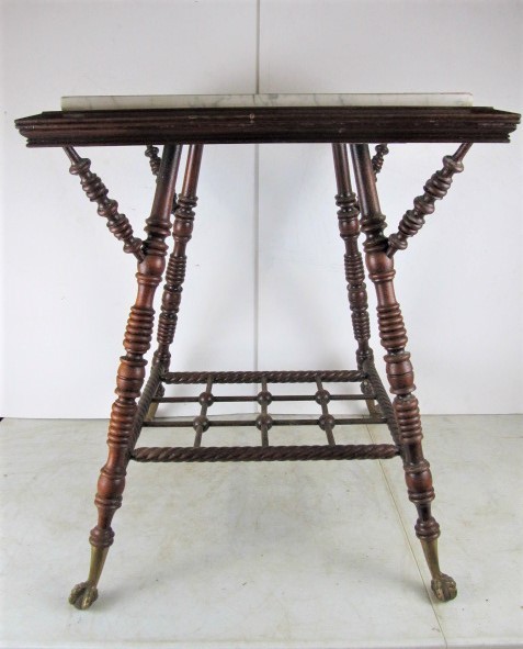 lot 294 image: Beautiful Antique Ornate Spindle Leg Marble Top Table
