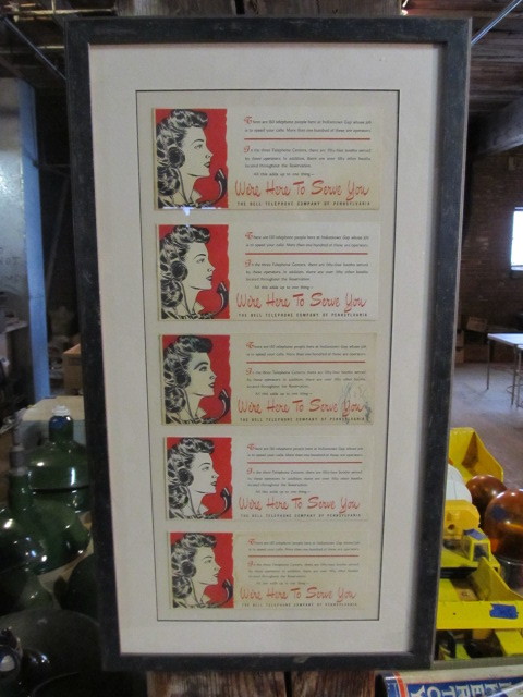 lot 298 image: Framed Original 1930s-40s BELL TELEPHONE Company of Pennsylvania Advertising Card Display