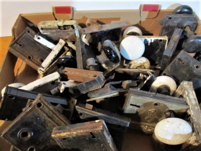 lot 375 image: Large Lot of Antique Door Hardware Locks Complete Door Knob Sets