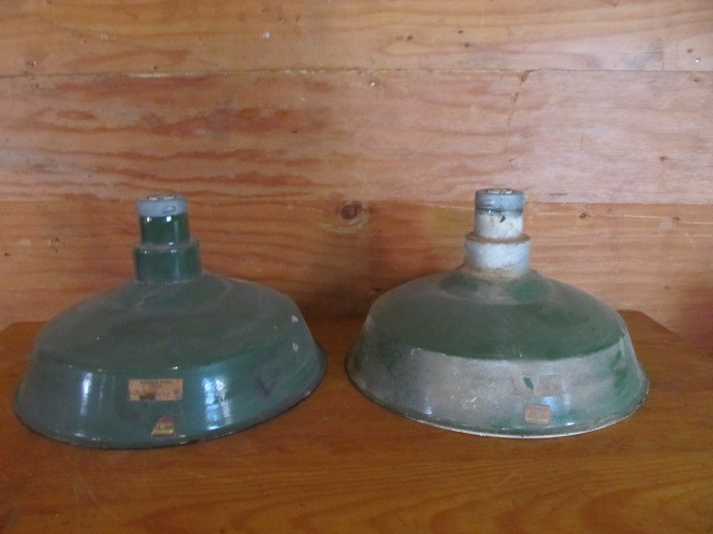 lot 120 image: Matching Pair of Vintage IndustrialService Station Green Porcelain WESTINGHOUSE Light Fixtures