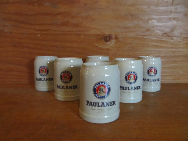 lot 133 image: Set of 6 Matching German Stoneware PAULANER Beer Tankards