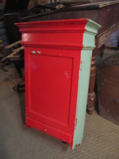 lot 348 image: Antique Painted Wood Wall Cabinet wDrawer 