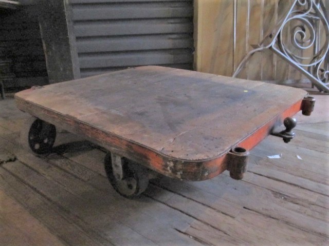 lot 350 image: Original Vintage NUTTING Industrial Warehouse Rolling Cart wHitch