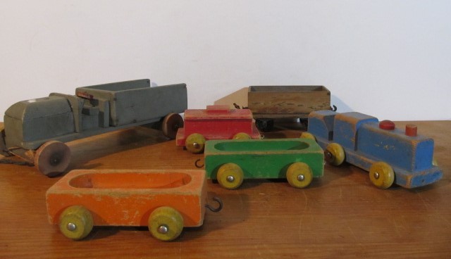 lot 386 image: Group of Old Vintage Wooden Toy Vehicles