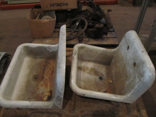 lot 444 image: 2 Old Vintage Cast Iron Enameled Farmhouse Sinks
