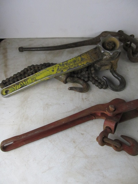 lot 449 image: Large Lot of Heavy Duty Industrial Lever Hook Puller Tools
