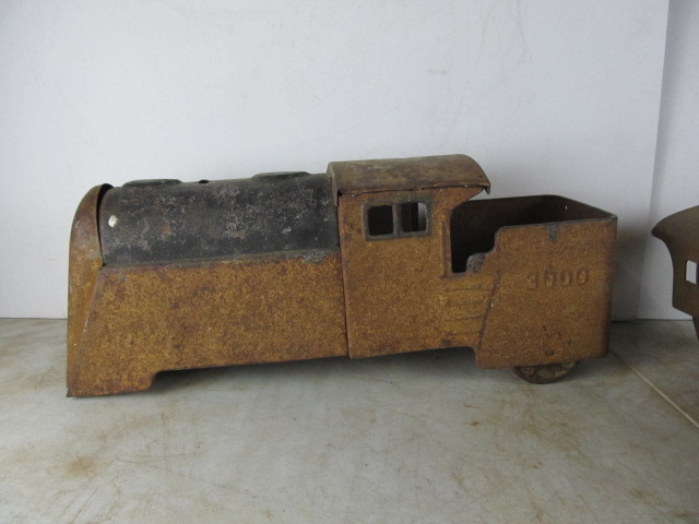 lot 452 image: 2 LARGE Antique Pressed Steel Train Engine Toys