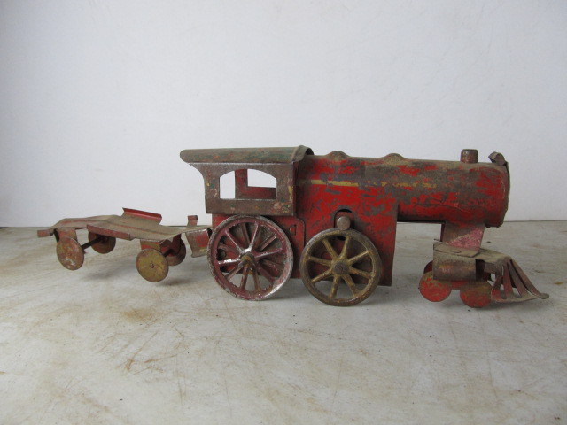 lot 453 image: Antique Pressed Steel Hill Climber Train Toy