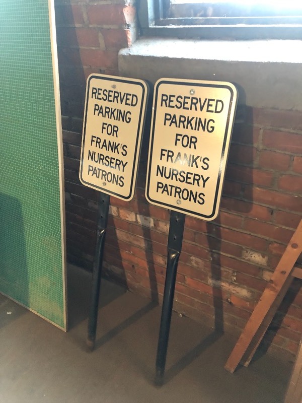 lot 31 image: Pair of 2-Sided FRANKS NURSERY Parking Signs wPosts