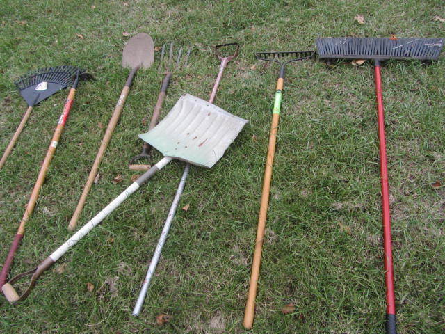 Broom, Rakes, Hoes, Shovel