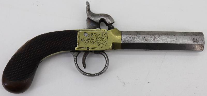 lot 21 image: English Single-shot Box-lock Percussion Pocket Pistol