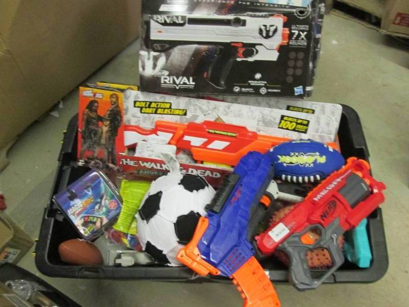 Tote Full of Toys- Nerf Guns, Footb...