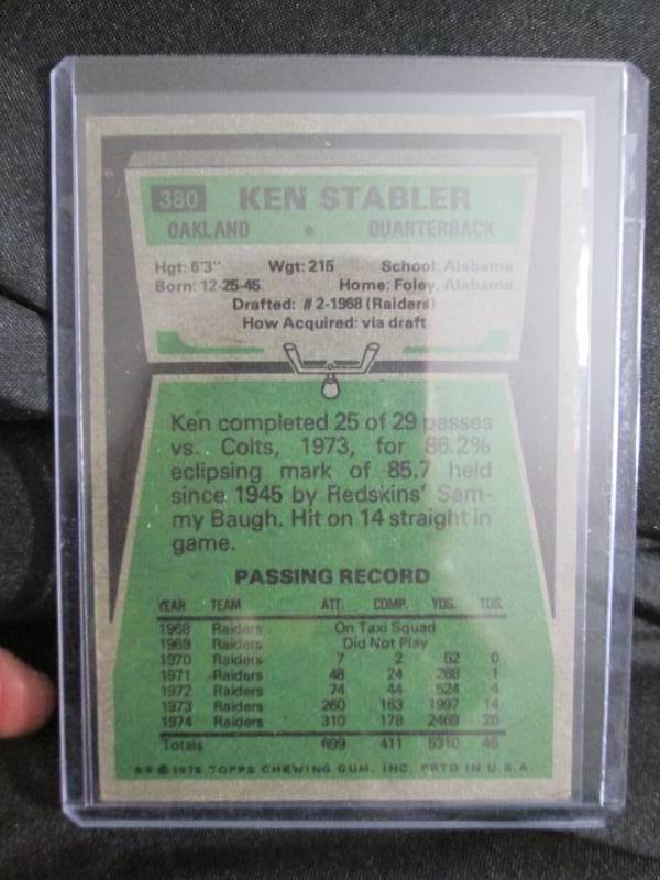 1975 Topps Ken Stabler Card...