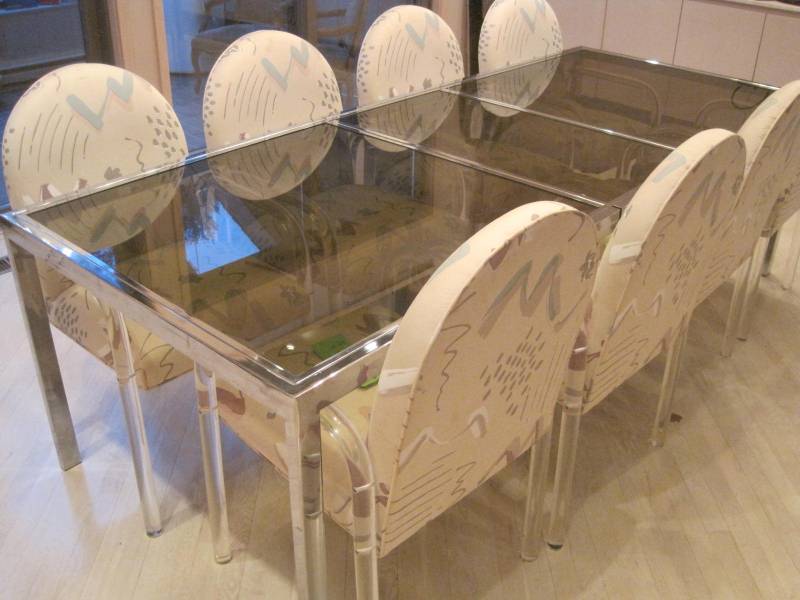 lot 21 image: MCM Milo Baughman Chrome Framed and Smoked Glass Extending Dining Table.