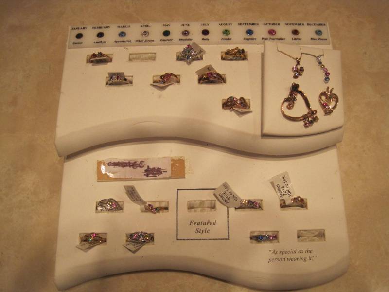 lot 37 image: Lot of 18 pieces of sterling silver birthstone jewelry samples. Rings etc.