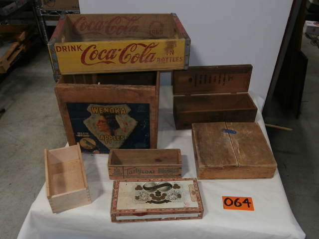 lot 64 image: Group of Seven Vintage Wood Boxes