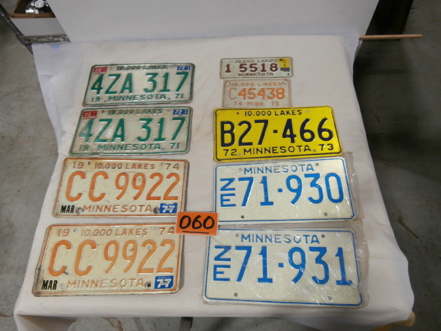 lot 60 image: Group of Vintage Minnesota License Plates