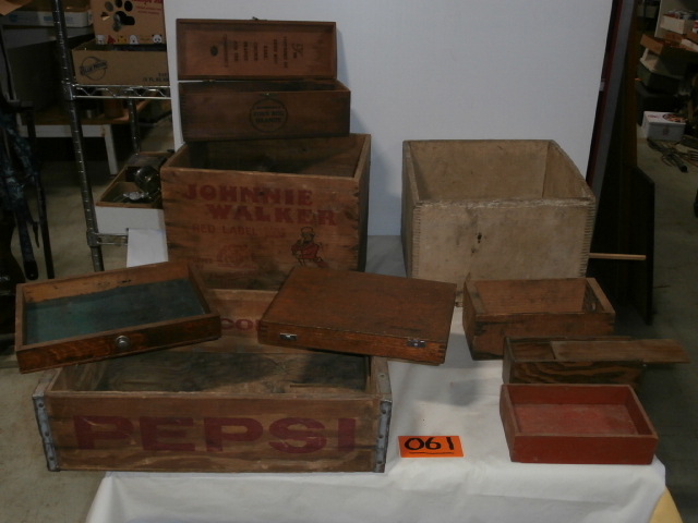 lot 61 image: Group of Nine Vintage Wood Boxes