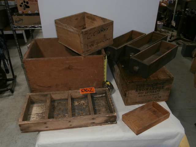 lot 62 image: Group of Eight Vintage Wood Boxes