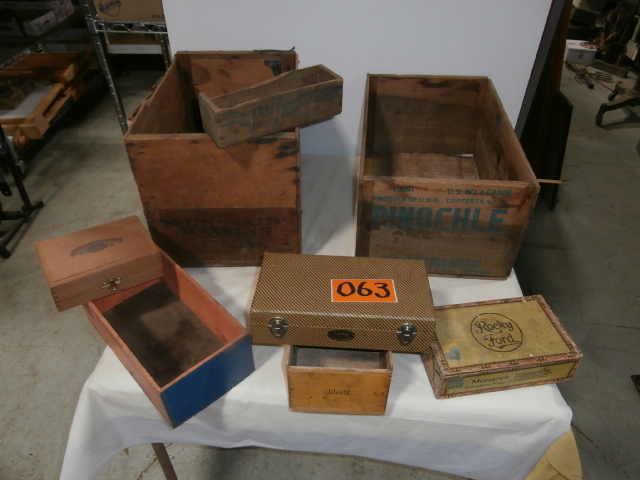 lot 63 image: Another Group of Eight Vintage Wood Boxes