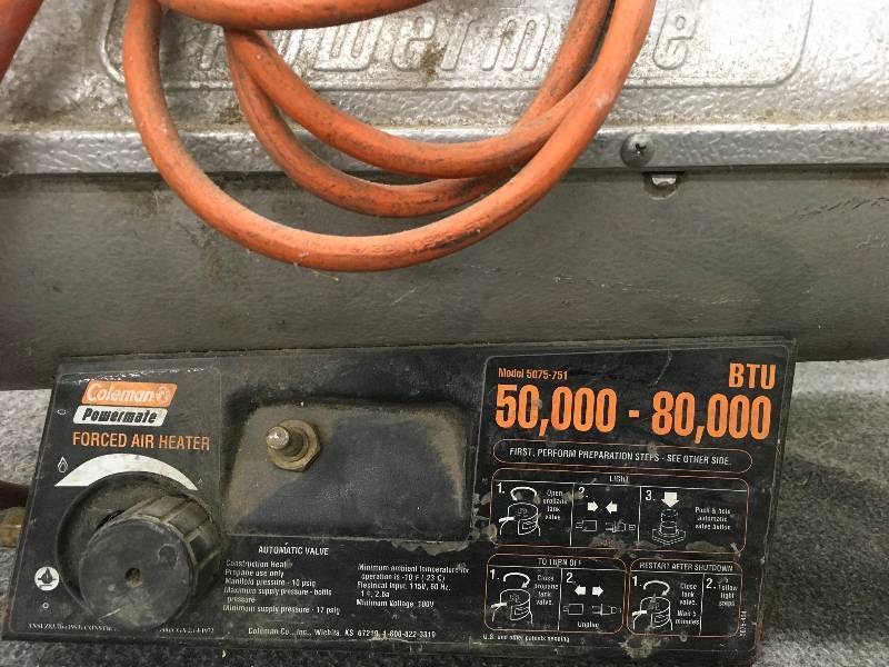 Coleman Powermate Forced Air Heater 50,000-80,000 BTU | Grand Forks Pallet  Business Retirement Auction | K-BID