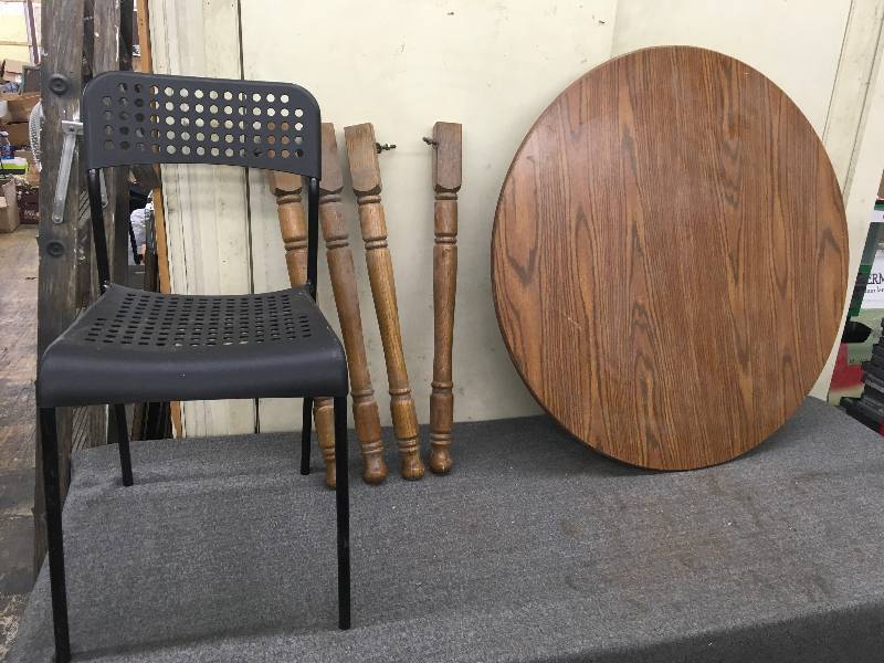 lot 256 image: Wooden Round Table & Black Chair