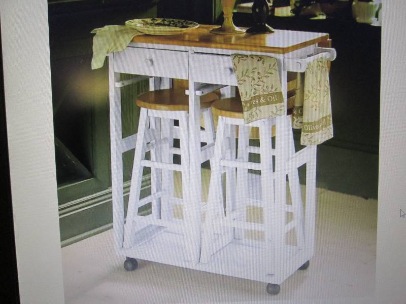 lot 100 image: Kitchen Island with Stools open box...