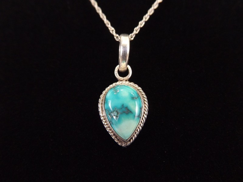 lot 6 image: .925 Sterling Silver Light Turquoise Pendant Necklace
