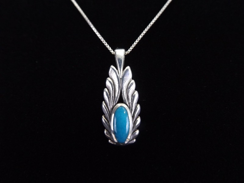 lot 10 image: .925 Sterling Silver Inlayed Turquoise Winged Pendant Necklace