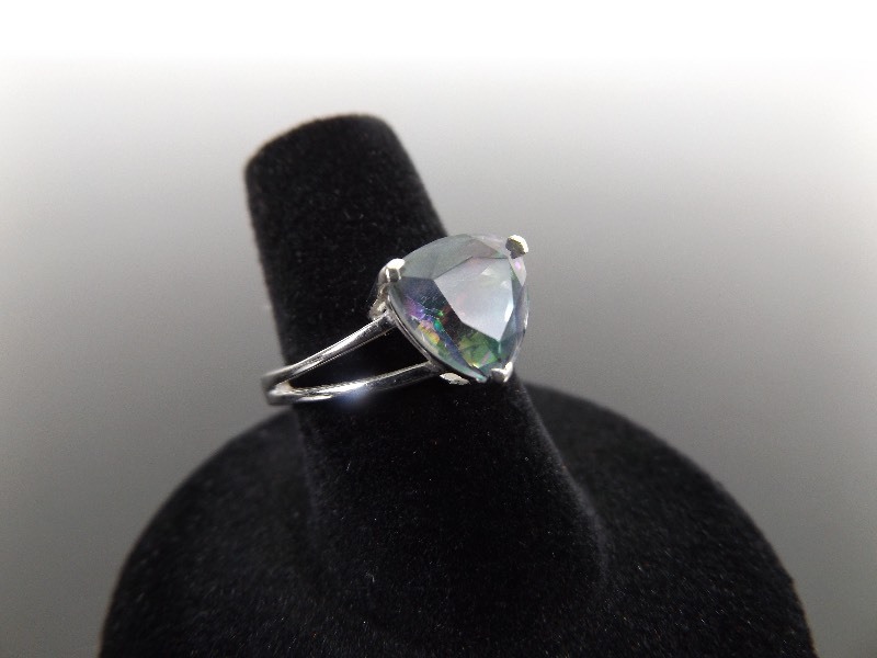 lot 51 image: .925 Sterling Silver Trillion Cut Mystic Quartz Ring Size 6.5