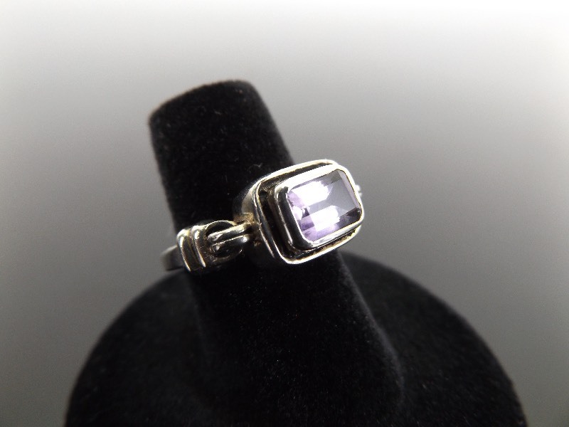 lot 54 image: .925 Sterling Silver Emerald Cut Amethyst Ring Size 6