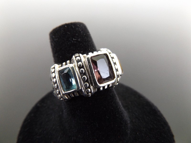 lot 55 image: .925 Sterling Silver Amethyst, Topaz, and Citrine Ring Size 7