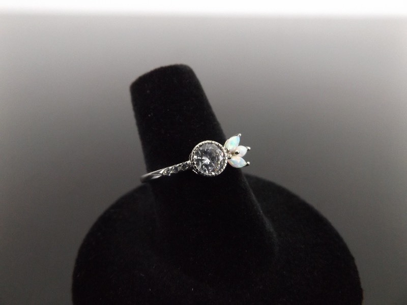lot 58 image: .925 Sterling Silver&nbspOpal Accented Crystal Ring Size 6.75