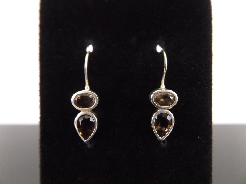 lot 71 image: .925 Sterling Silver Smokey Quartz Hook Earrings