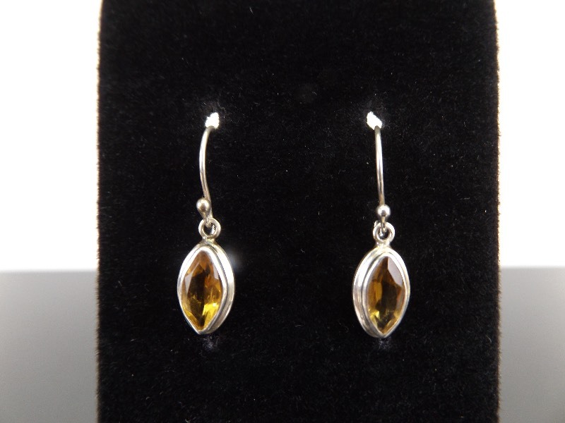 lot 72 image: .925 Sterling Silver Citrine Dangle Hook Earrings