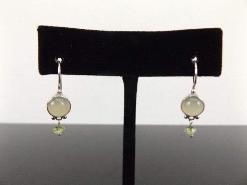 lot 81 image: .925 Sterling Silver Prehnite Cabochon Closed Hook Dangle Earrings