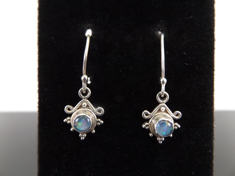 lot 85 image: .925 Sterling Silver Opal Cabochon Hook Dangle Earrings