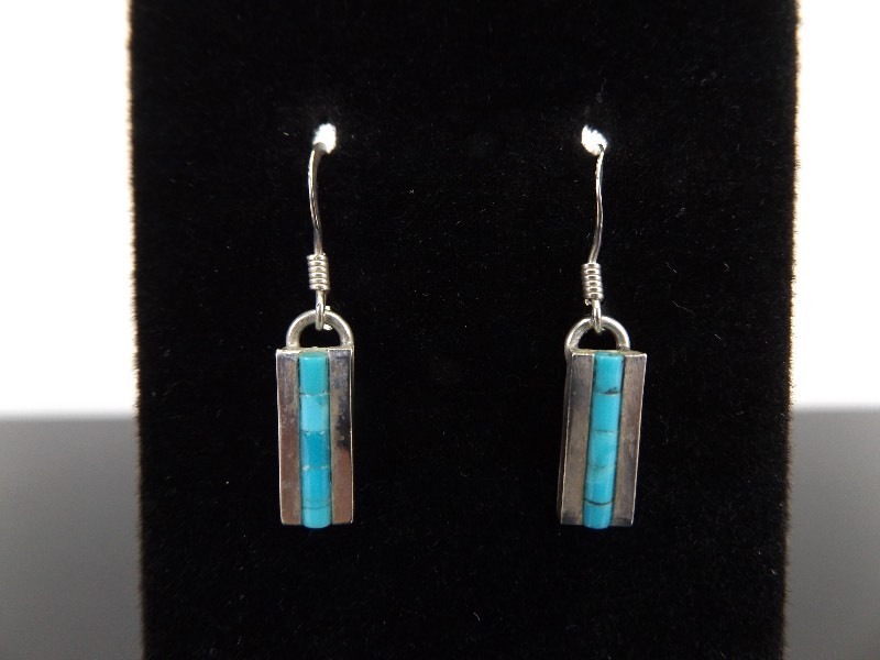 lot 88 image: .925 Sterling Silver Turquoise Tube Hook Dangle Earrings