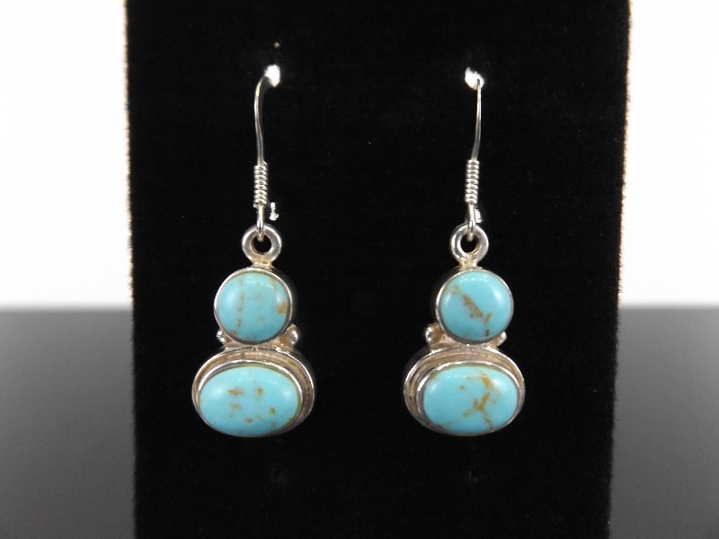 lot 89 image: .925 Sterling Silver Turquoise Cabochon Hook Dangle Earrings