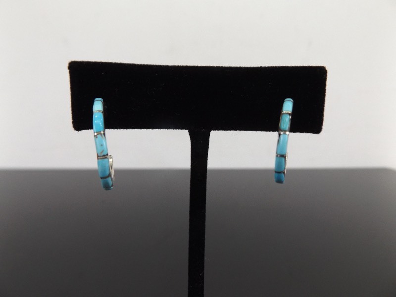 lot 90 image: .925 Sterling Silver Turquoise Post Hoop Earrings