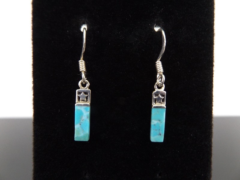 lot 91 image: .925 Sterling Silver Turquoise Hook Dangle Earrings