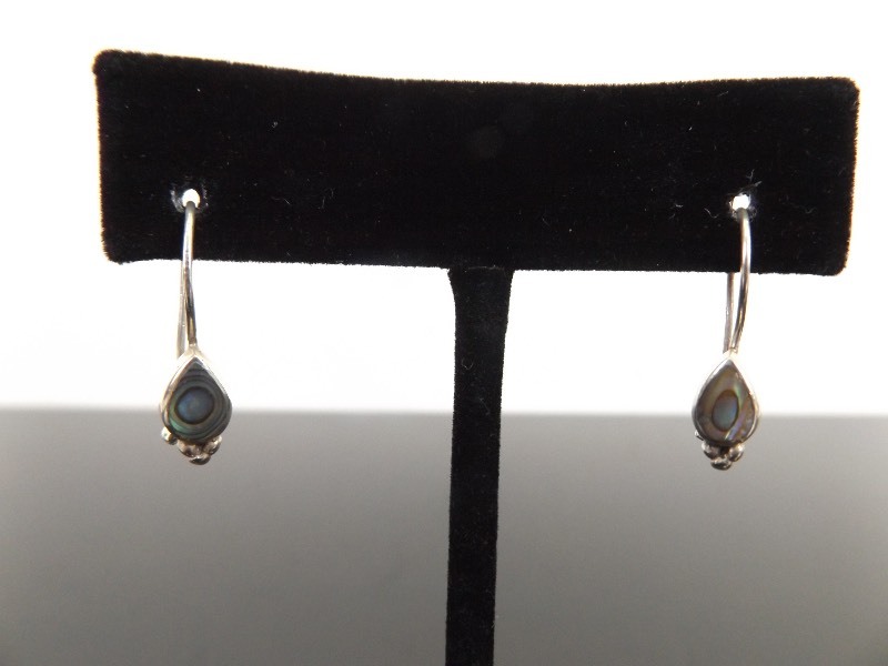 lot 98 image: .925 Sterling Silver Inlayed Abalone Closed Hook Earrings