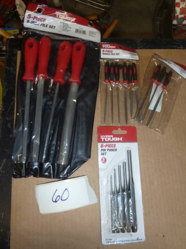 Four 8 inch files, 8 needle files, ...