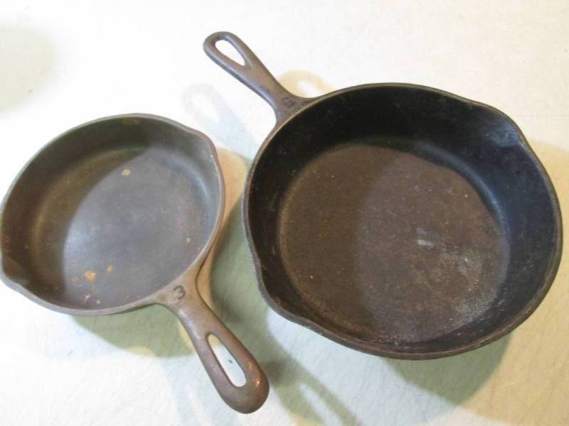2 Cast Iron Fry Pans 6 12 and 8 1...