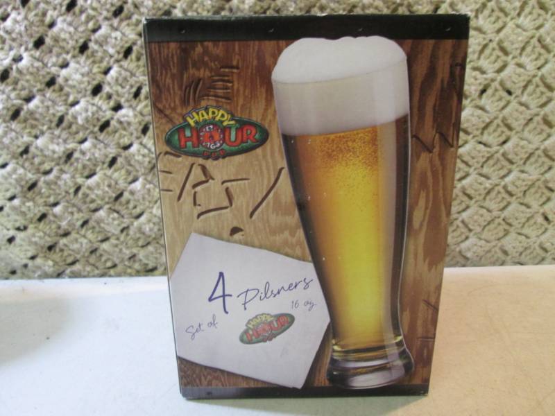 Set of 4 Pilsners 16 ounce Happy Ho...