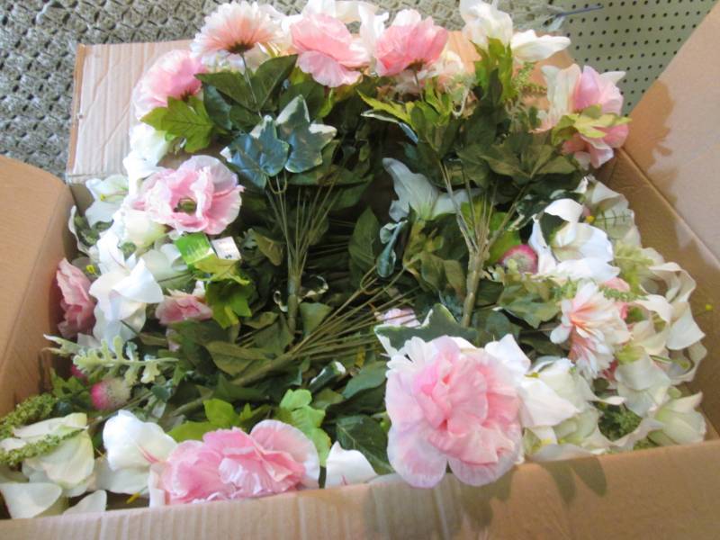 Box Full of Fake Flower Assortments...