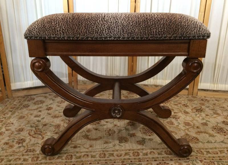 Impressive Animal Print Ornate Mahogany Side Chair Tall Ottoman - Excellent Condition