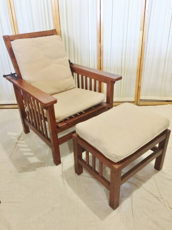 Wow Fantastic Brown Maple Stain Amish Mission Morris Slatted Recliner Chair With Ottoman&nbsp Cushions Are Waterproof But I Think Should Be Replaced For Something A Little More Stylish For This High Quality &amp Style Recliner